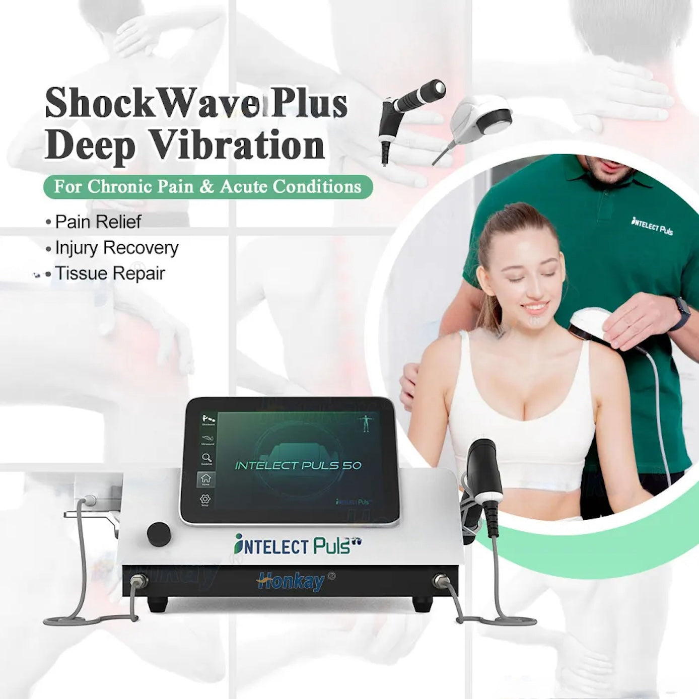 10bar Shockwave Physical Therapy Device 2in 1 Spine Pain Relief Muscle Relax Tissue Repair