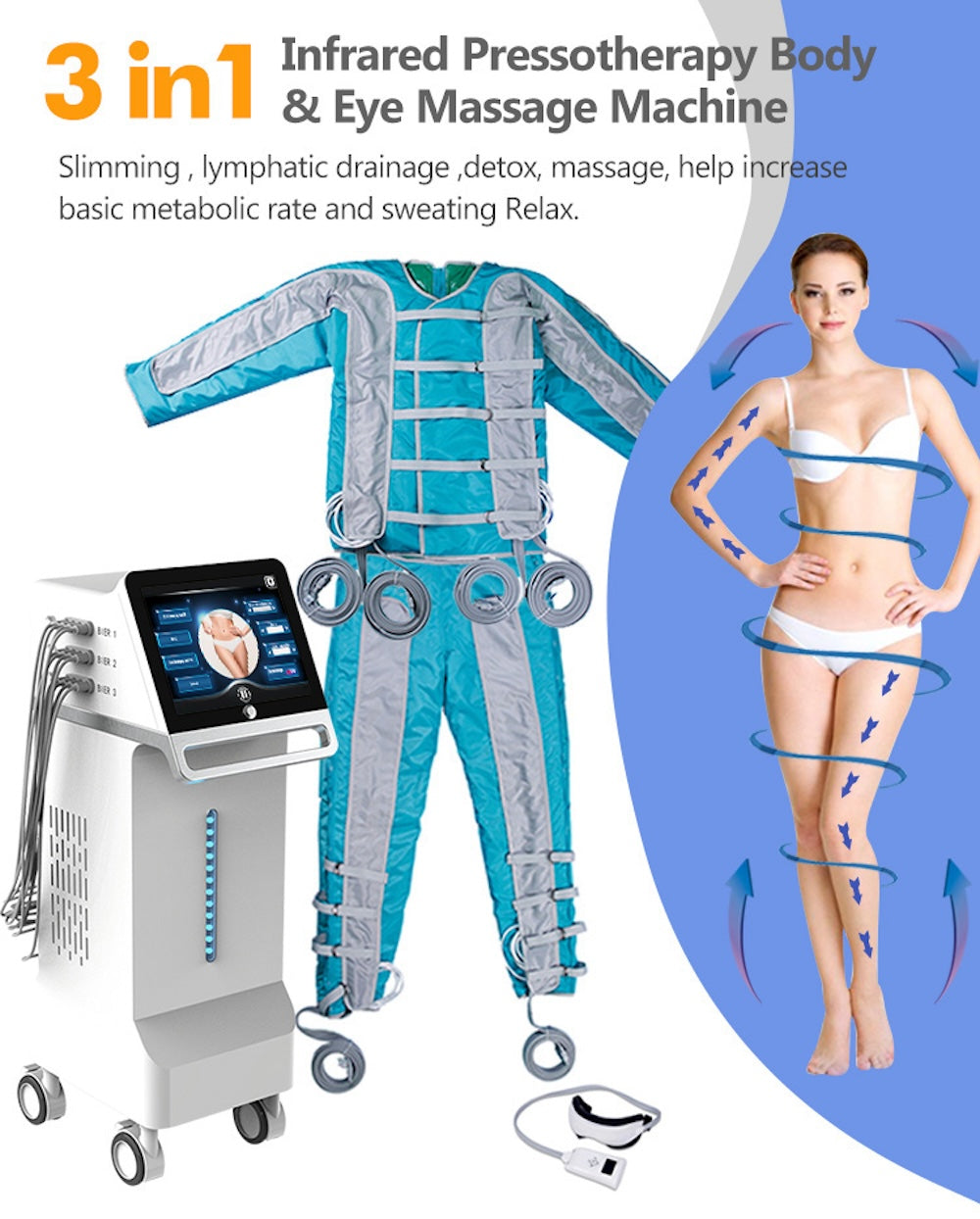 New IR Pressotherapy Body Massage Slimming Muscle Stimulate Lymphatic Drainage Therapy Full Set Jacket Pants