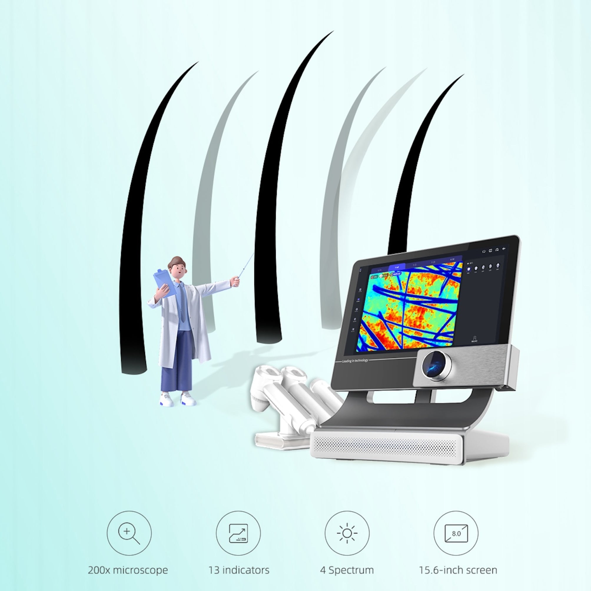 AI Smart Scalp Care Hair Analyzer 3 Detector 13 Type Analysis Indicators Beauty Salon Clinic Use