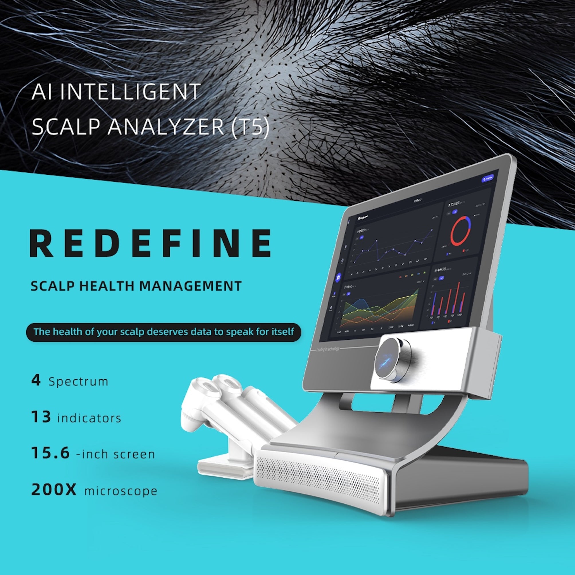 AI Smart Scalp Care Hair Analyzer 3 Detector 13 Type Analysis Indicators Beauty Salon Clinic Use