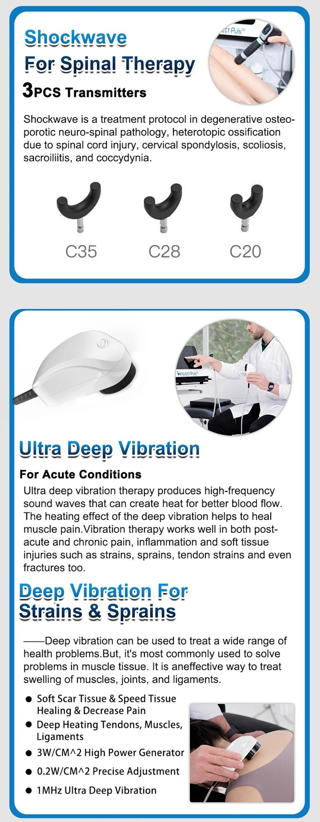 10bar Shockwave Physical Therapy Device 2in 1 Spine Pain Relief Muscle Relax Tissue Repair