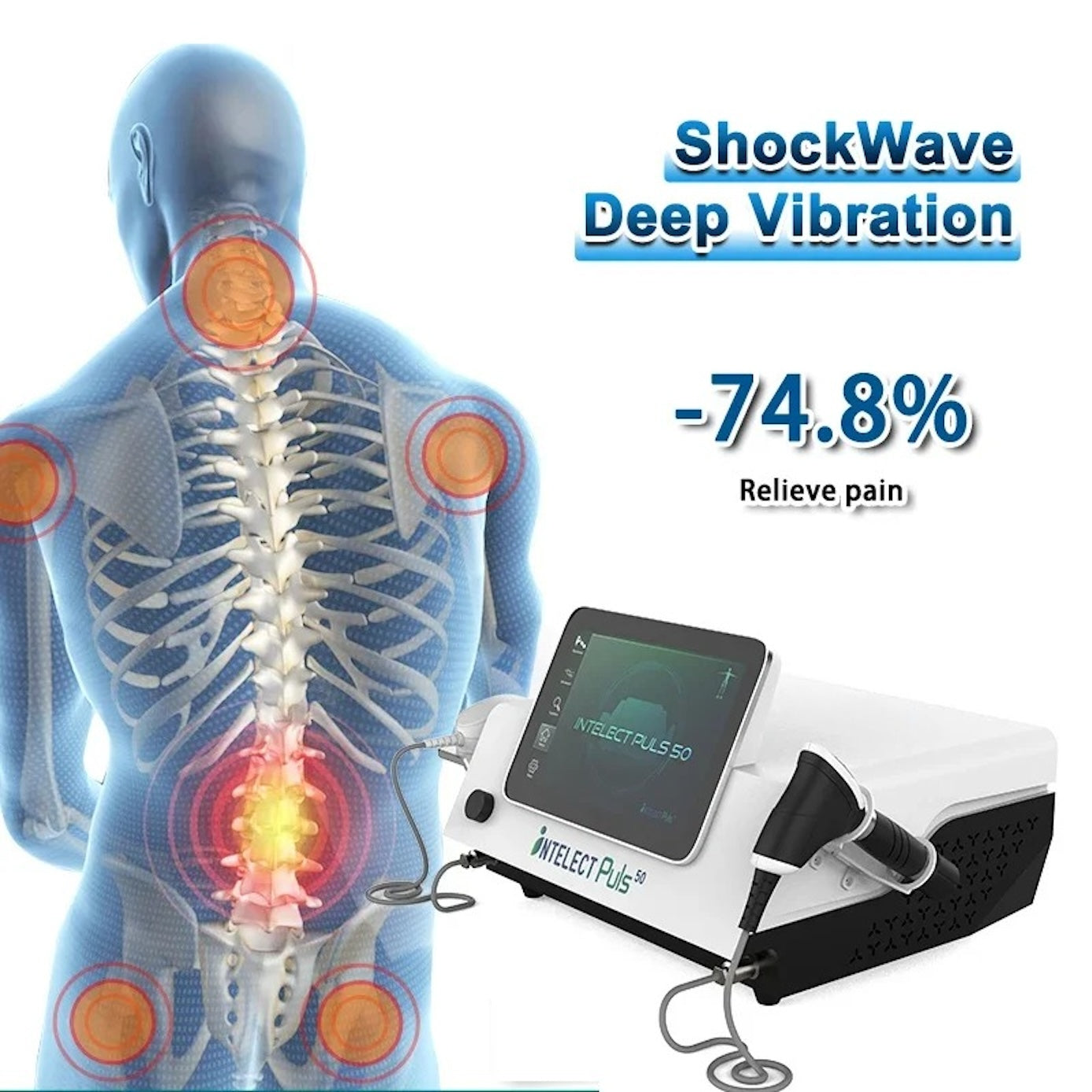 10bar Shockwave Physical Therapy Device 2in 1 Spine Pain Relief Muscle Relax Tissue Repair