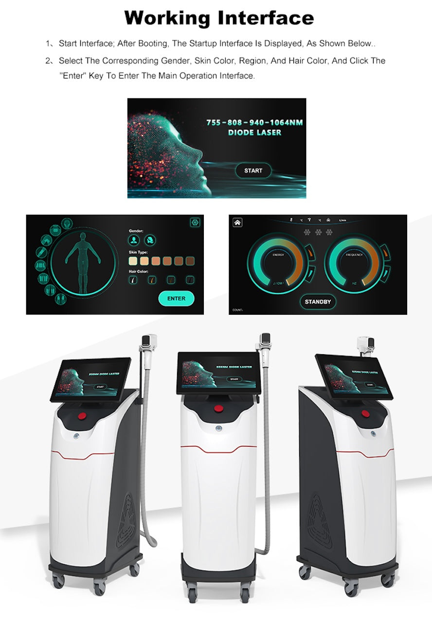Professional Laser Hair Removal Machine 2000watt German Import Laser Bar Depilator 4 Wavelength