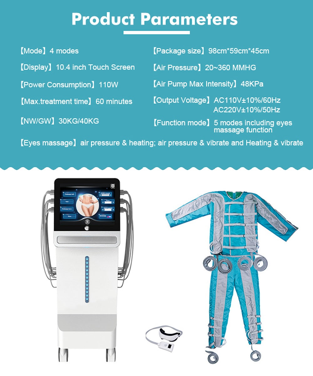 New IR Pressotherapy Body Massage Slimming Muscle Stimulate Lymphatic Drainage Therapy Full Set Jacket Pants