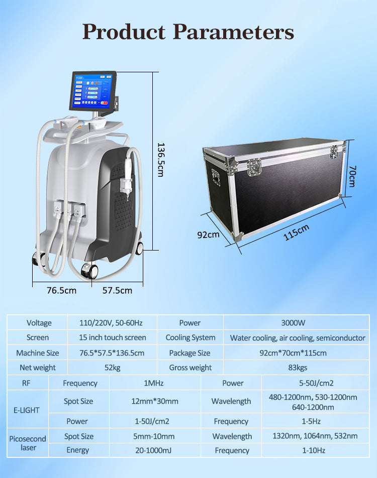 Professional RF IPL PicoLaser Tattoo Remove Machine Permanent Hair Removal E-light OPT Painless Skin Rejuvenation RF Tightening Depilator