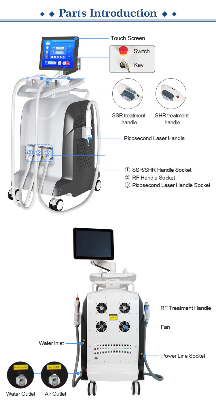 Professional RF IPL PicoLaser Tattoo Remove Machine Permanent Hair Removal E-light OPT Painless Skin Rejuvenation RF Tightening Depilator