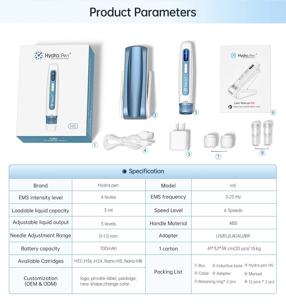 Hot Sale New H5 Hydra Pen with Serum Container Derma Micro-Needle Pen Anti-Wrinkle Wireless Derma Pen Beauty Device