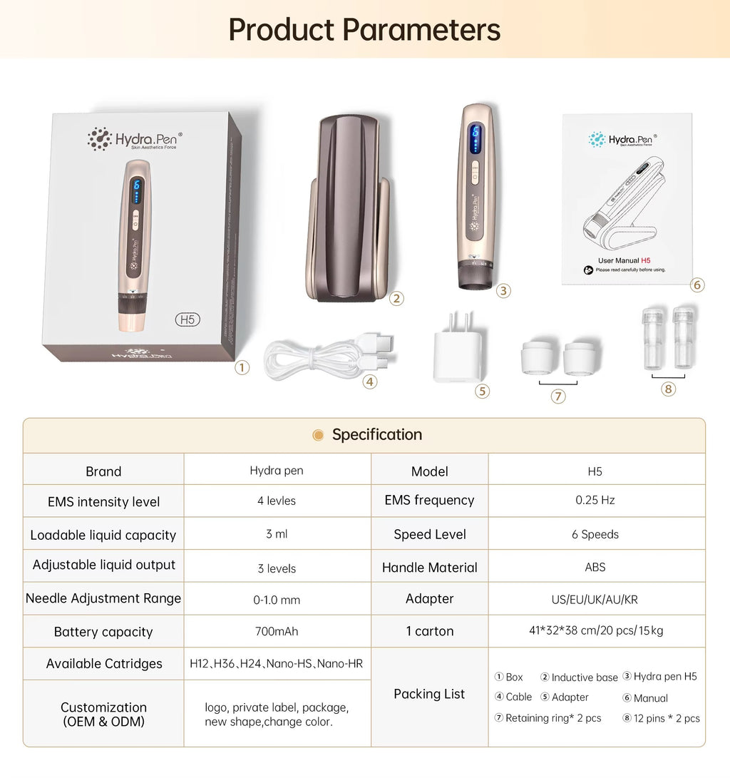 Latest Micro Needle Pen Hydra Pen H5 with EMS Micro Current Electric Portion Home Use Derma Pen with Serums Applicator