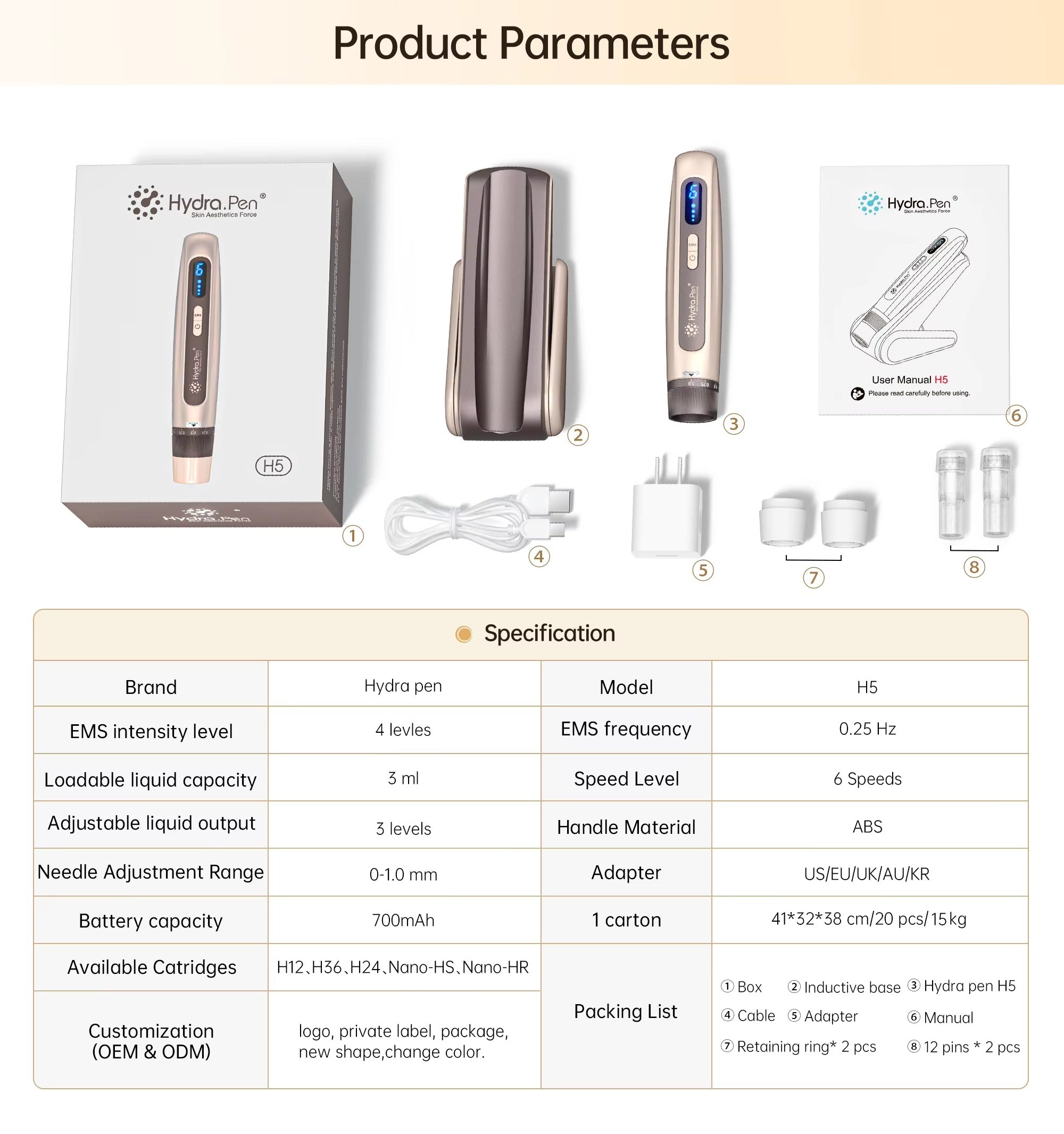 Latest Micro Needle Pen Hydra Pen H5 with EMS Micro Current Electric Portion Home Use Derma Pen with Serums Applicator