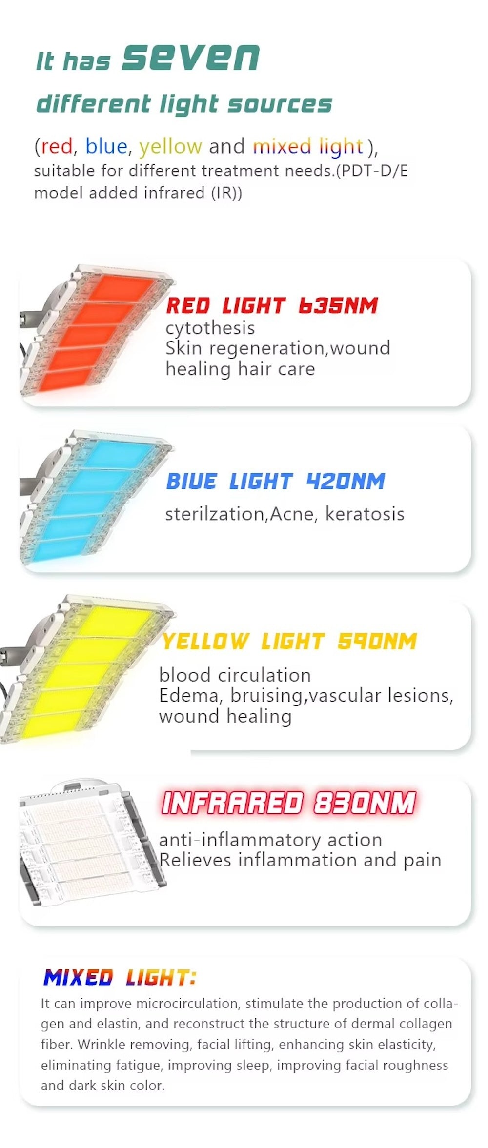 Factory Price Powerful Standing 4 Colors Light LED PDT Therapy Machine Acne Treatment Skin Rejuvenation Whitening Tightening Face Beauty Machine