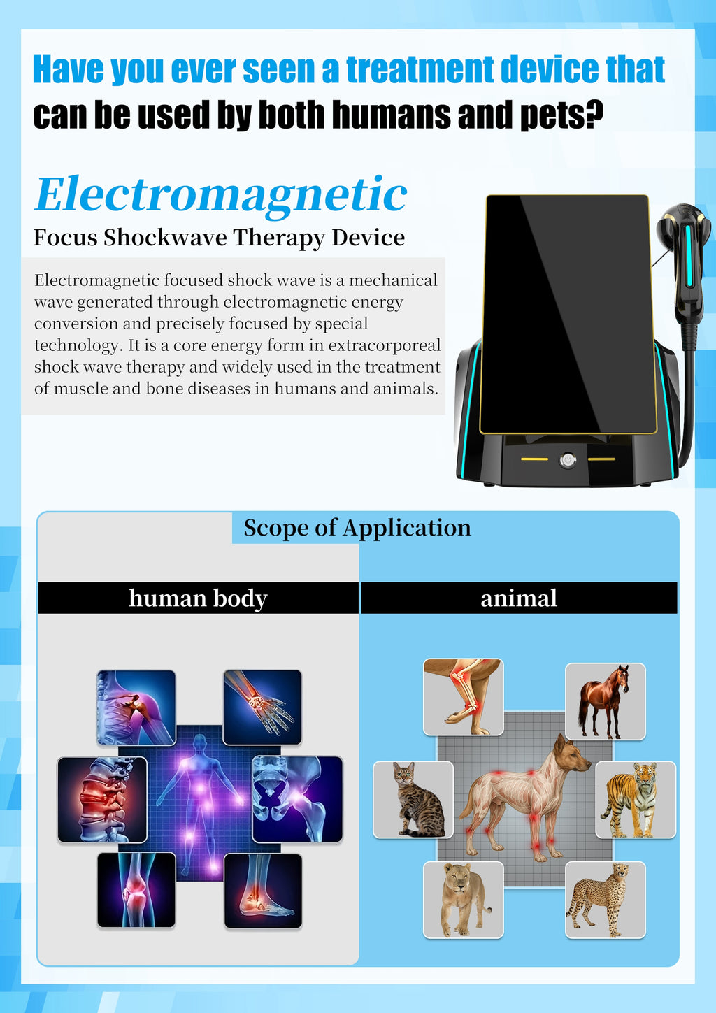 Shockwave Therapy Machine Focusing Shockwave Therapy Electromagnetic Machine Physical Therapy Pain Relief for Human and Pet