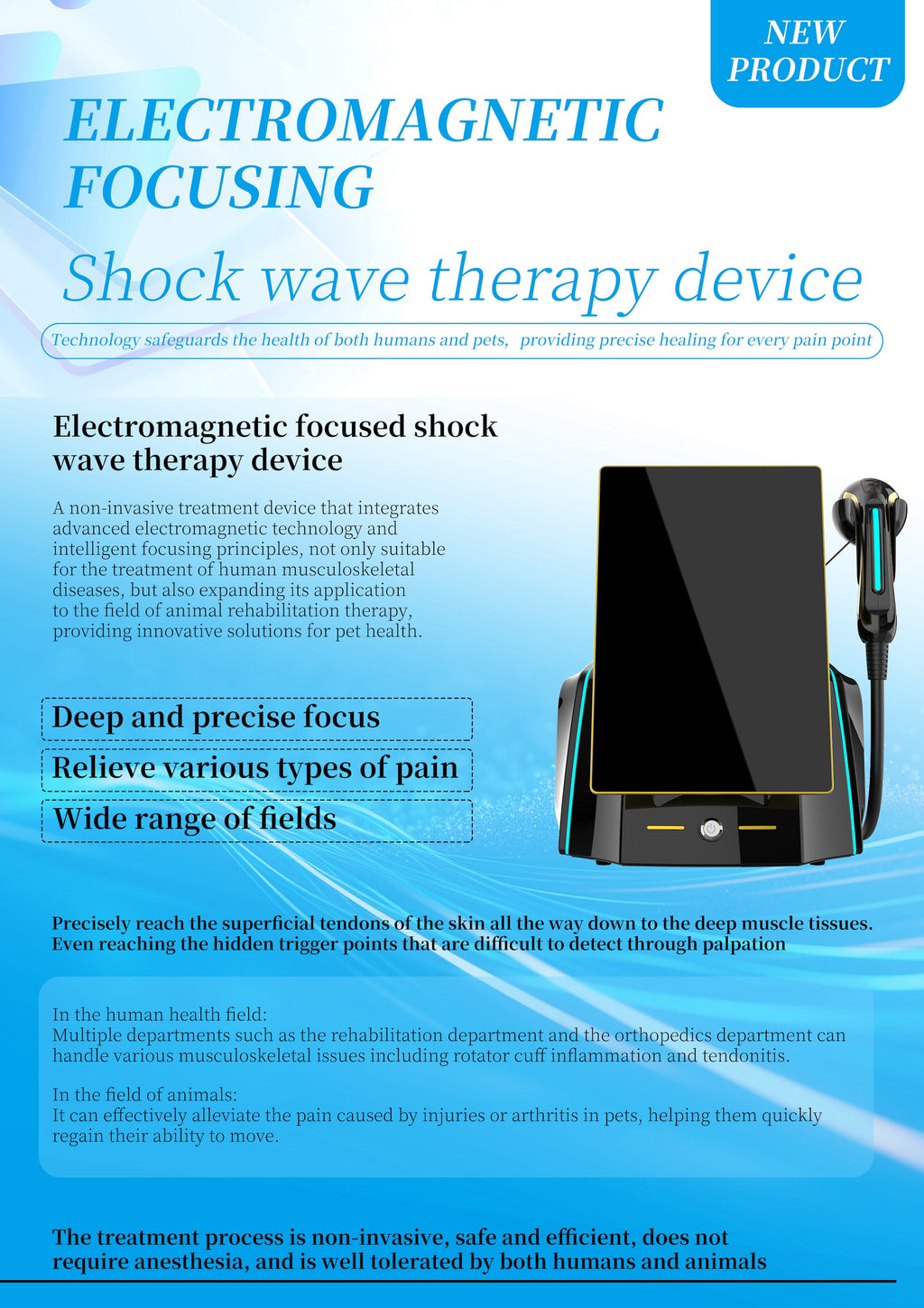 Shockwave Therapy Machine Focusing Shockwave Therapy Electromagnetic Machine Physical Therapy Pain Relief for Human and Pet