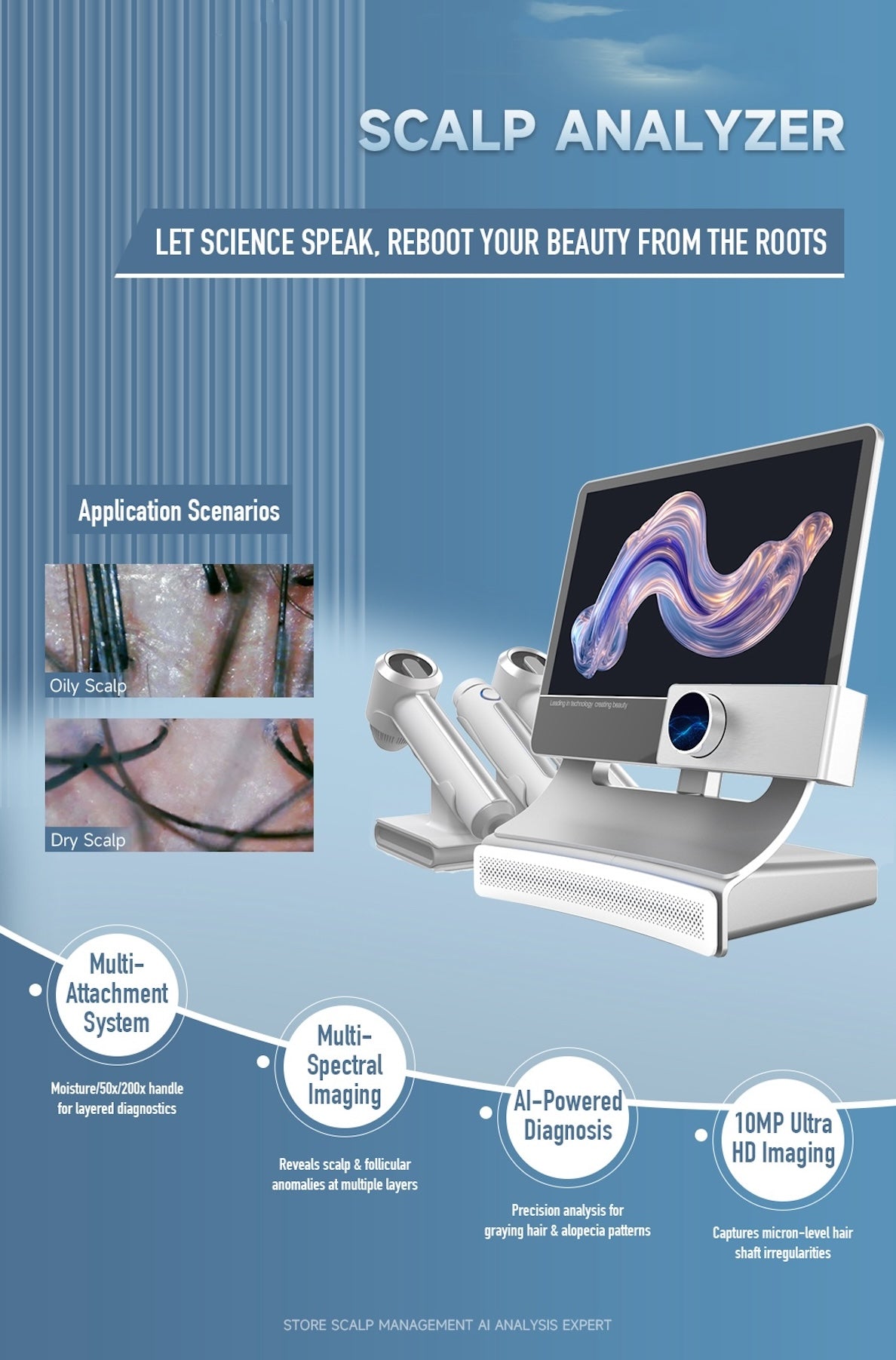 AI Smart Scalp Care Hair Analyzer 3 Detector 13 Type Analysis Indicators Beauty Salon Clinic Use