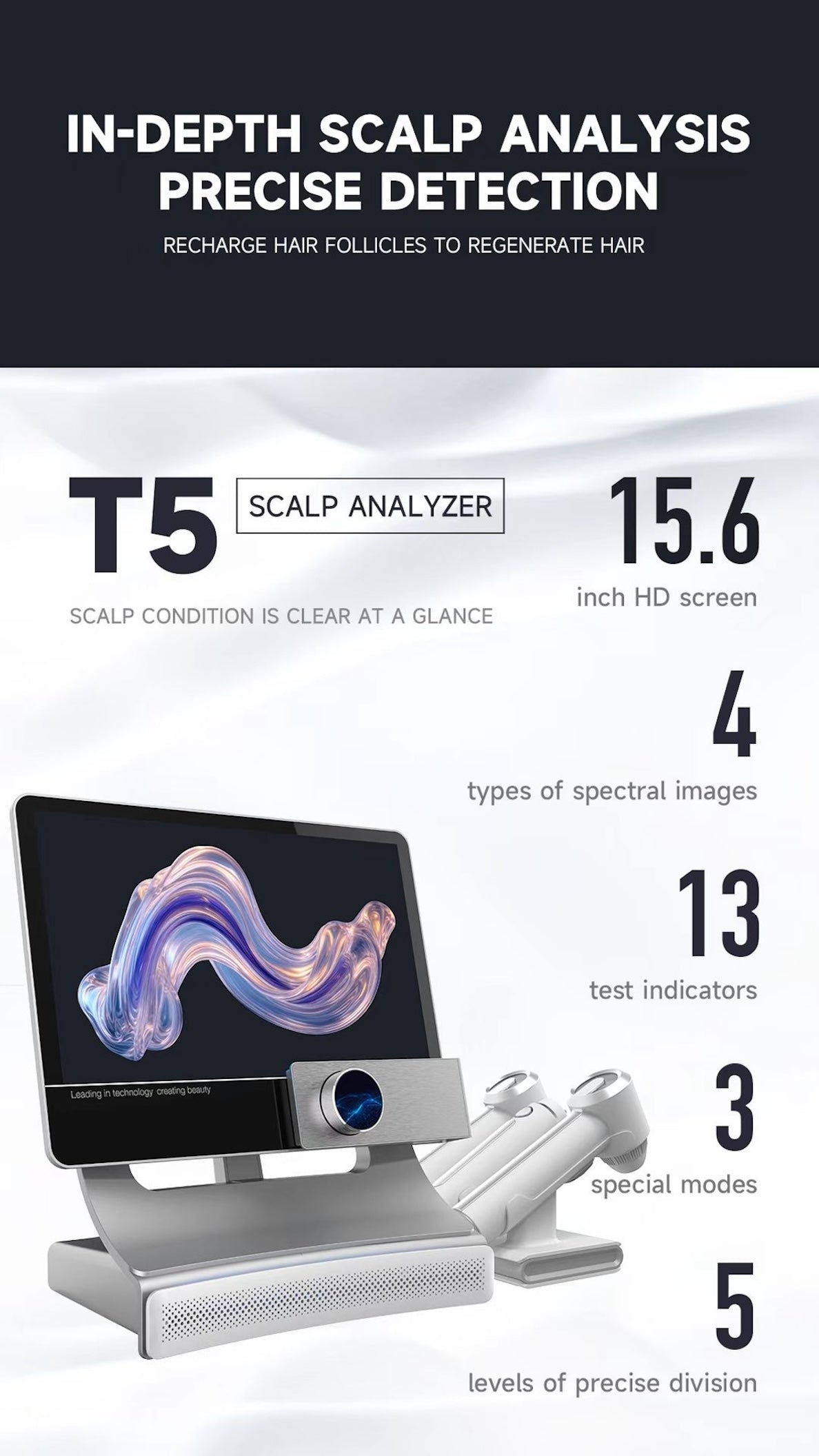 AI Smart Scalp Care Hair Analyzer 3 Detector 13 Type Analysis Indicators Beauty Salon Clinic Use