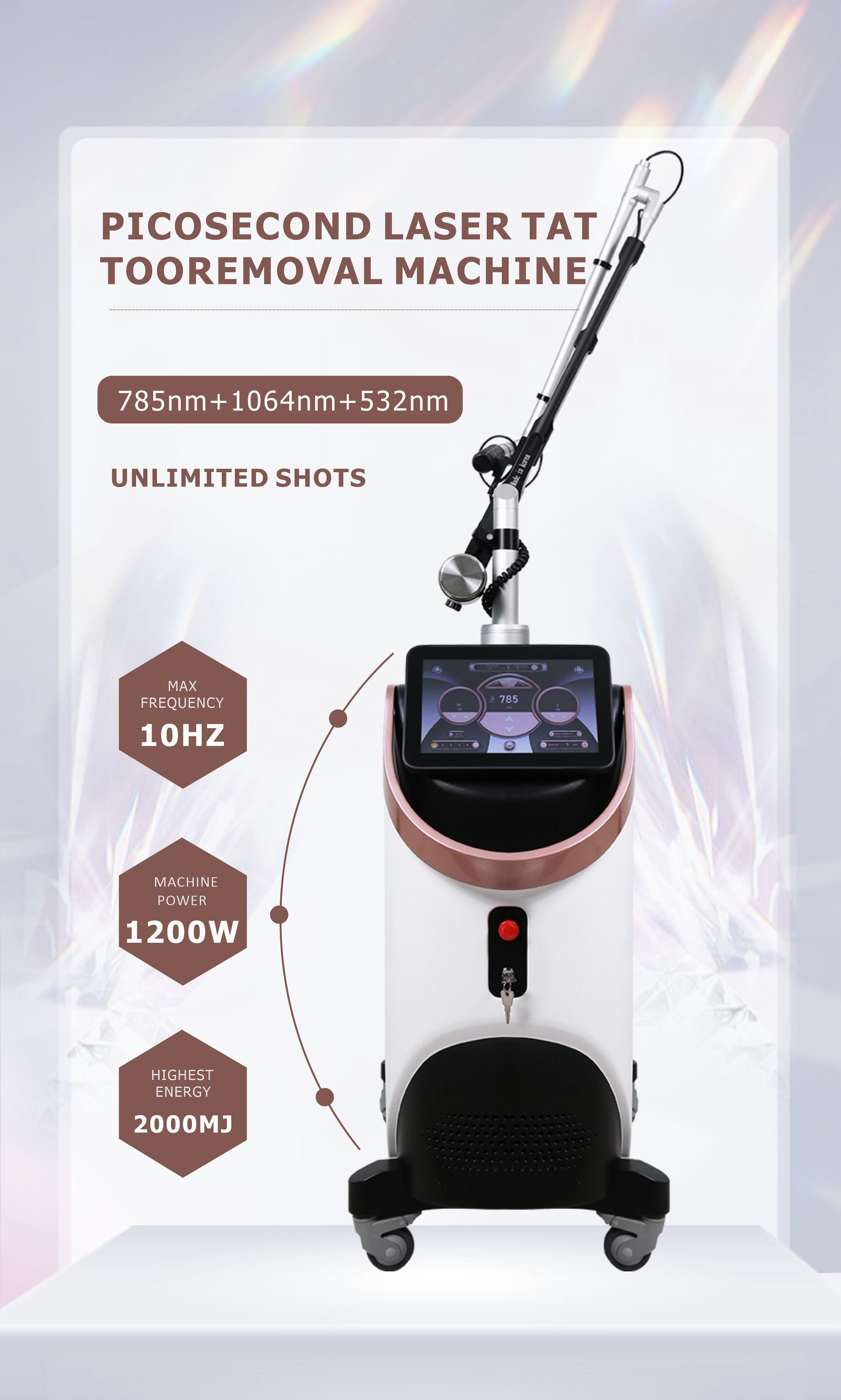 Vertical Picosecond Pico Laser Tattoo Removal Machine for Skin Resurfacing and Pigmentation Removal 755/1064/532nm