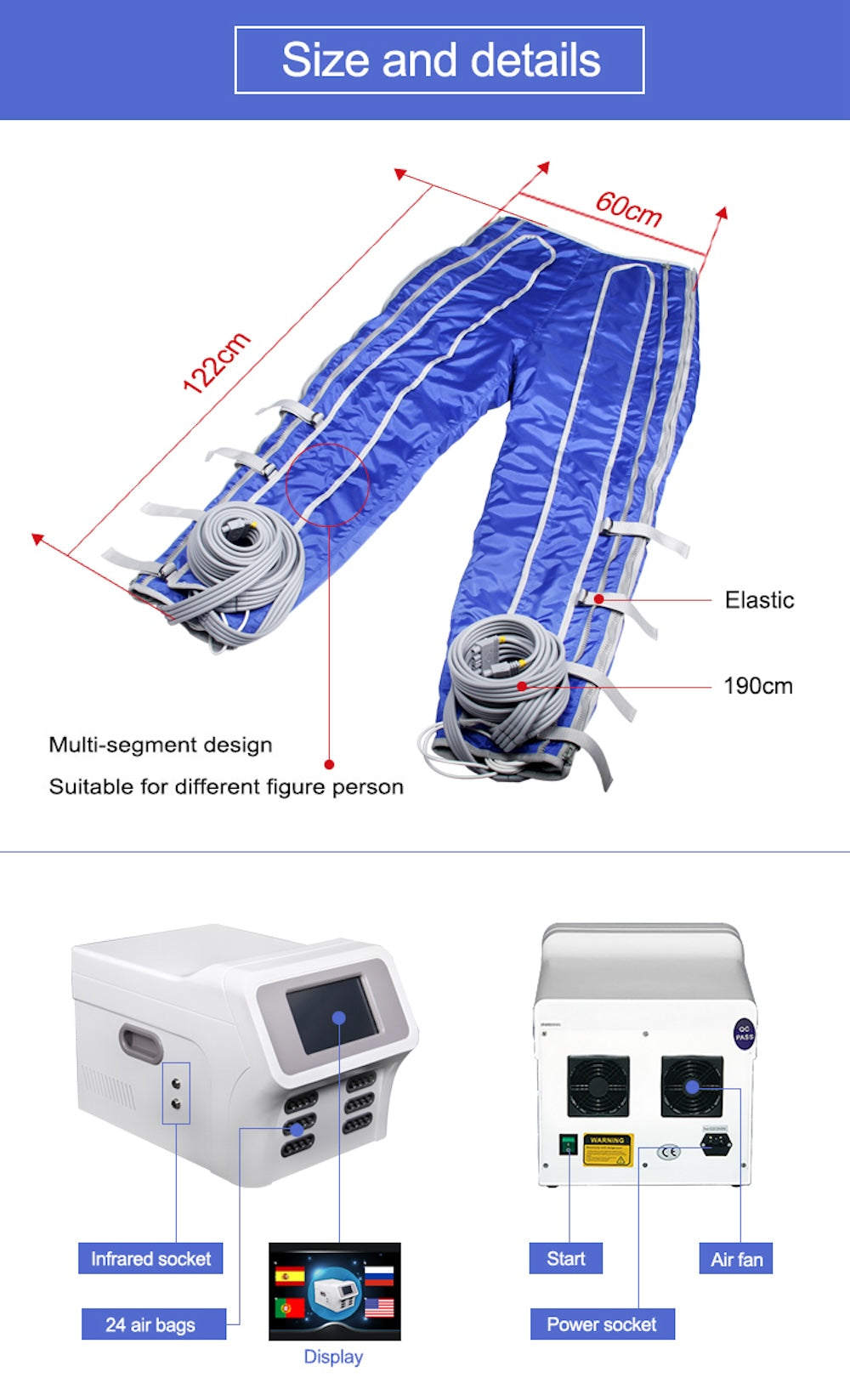 Professional Air Pressure Pressotherapy Machine High Waist Pants for Leg Massage Lymphatic Drainage Suit Weight Loss Device