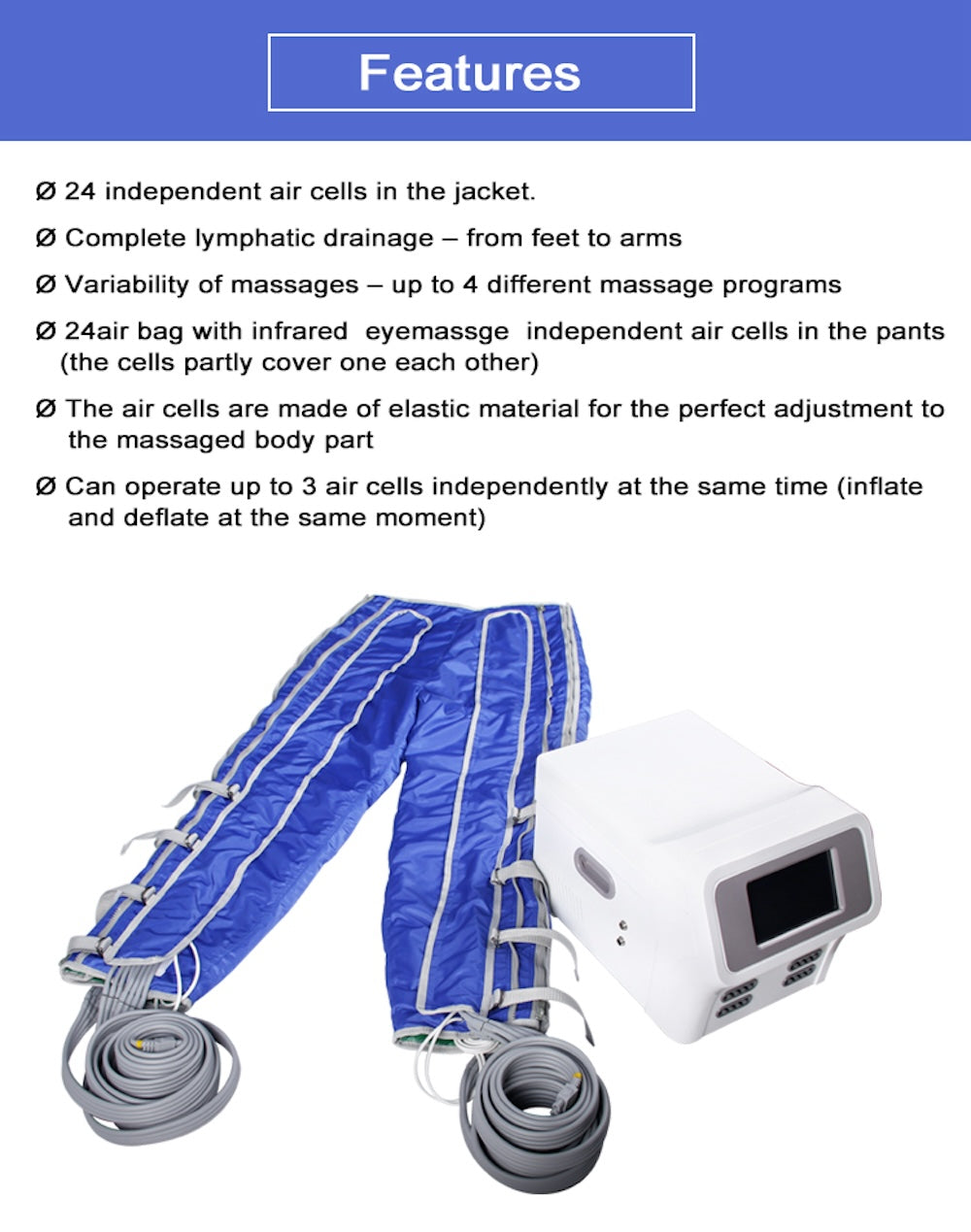 Professional Air Pressure Pressotherapy Machine High Waist Pants for Leg Massage Lymphatic Drainage Suit Weight Loss Device