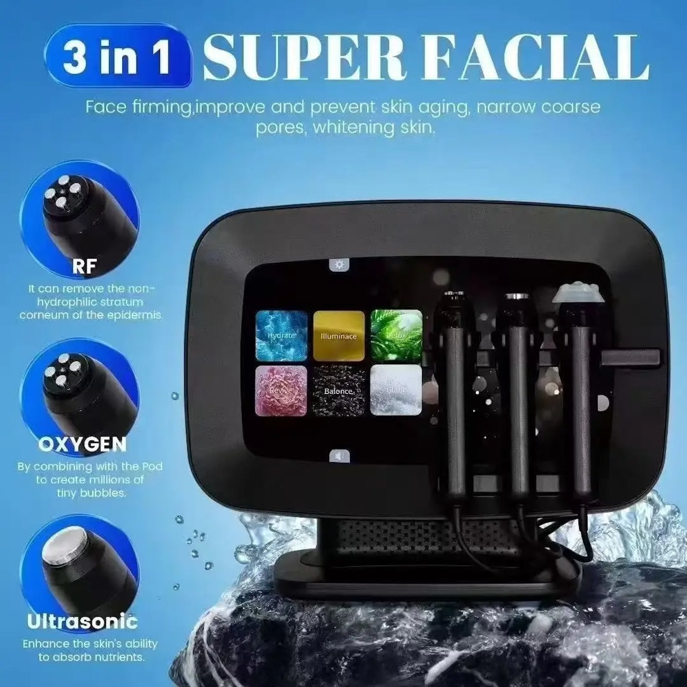 New Oxygenation Bubble Facial Device 3in 1 Multifunctional Capsule Serum Salon Use