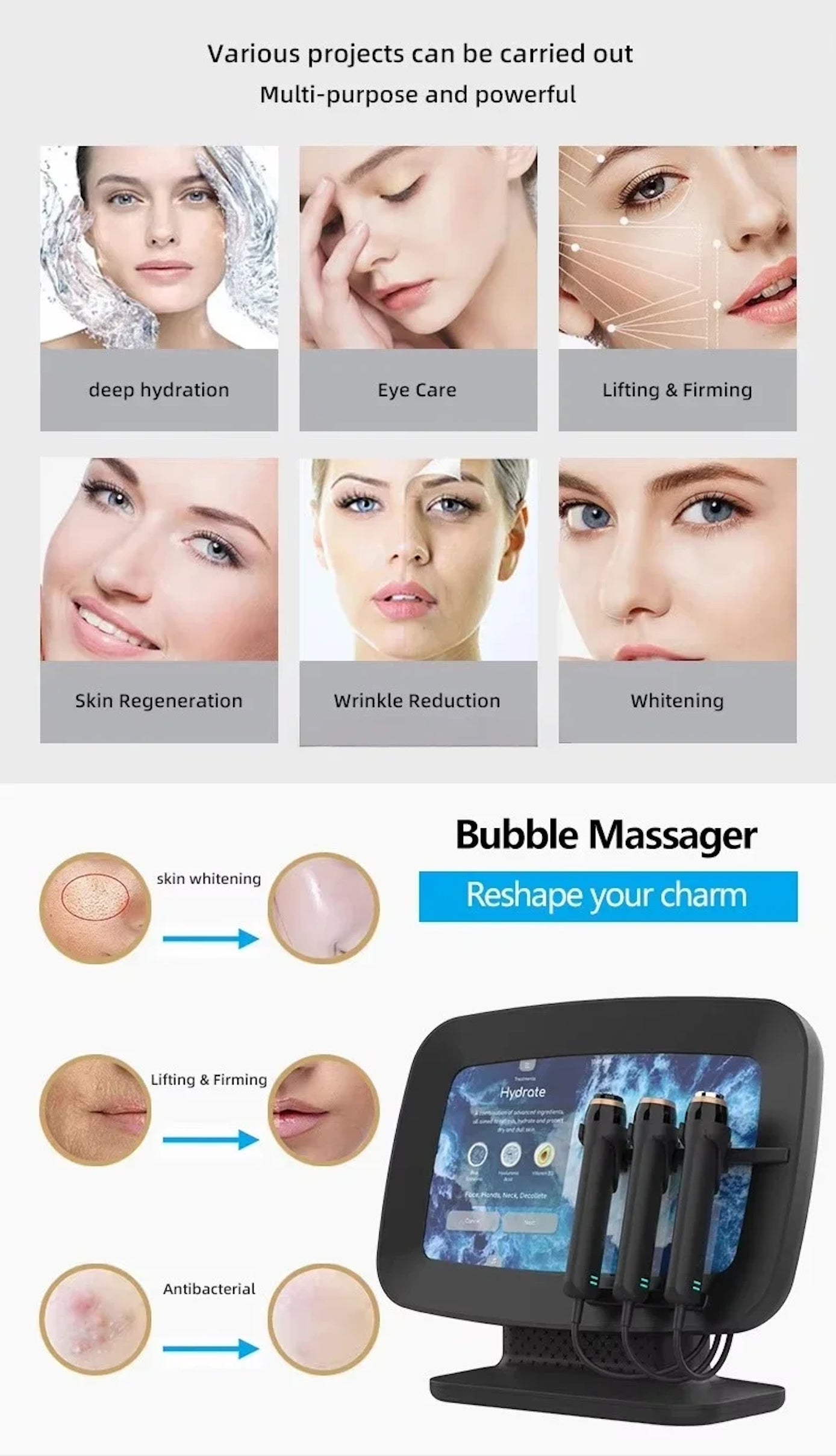 New Oxygenation Bubble Facial Device 3in 1 Multifunctional Capsule Serum Salon Use
