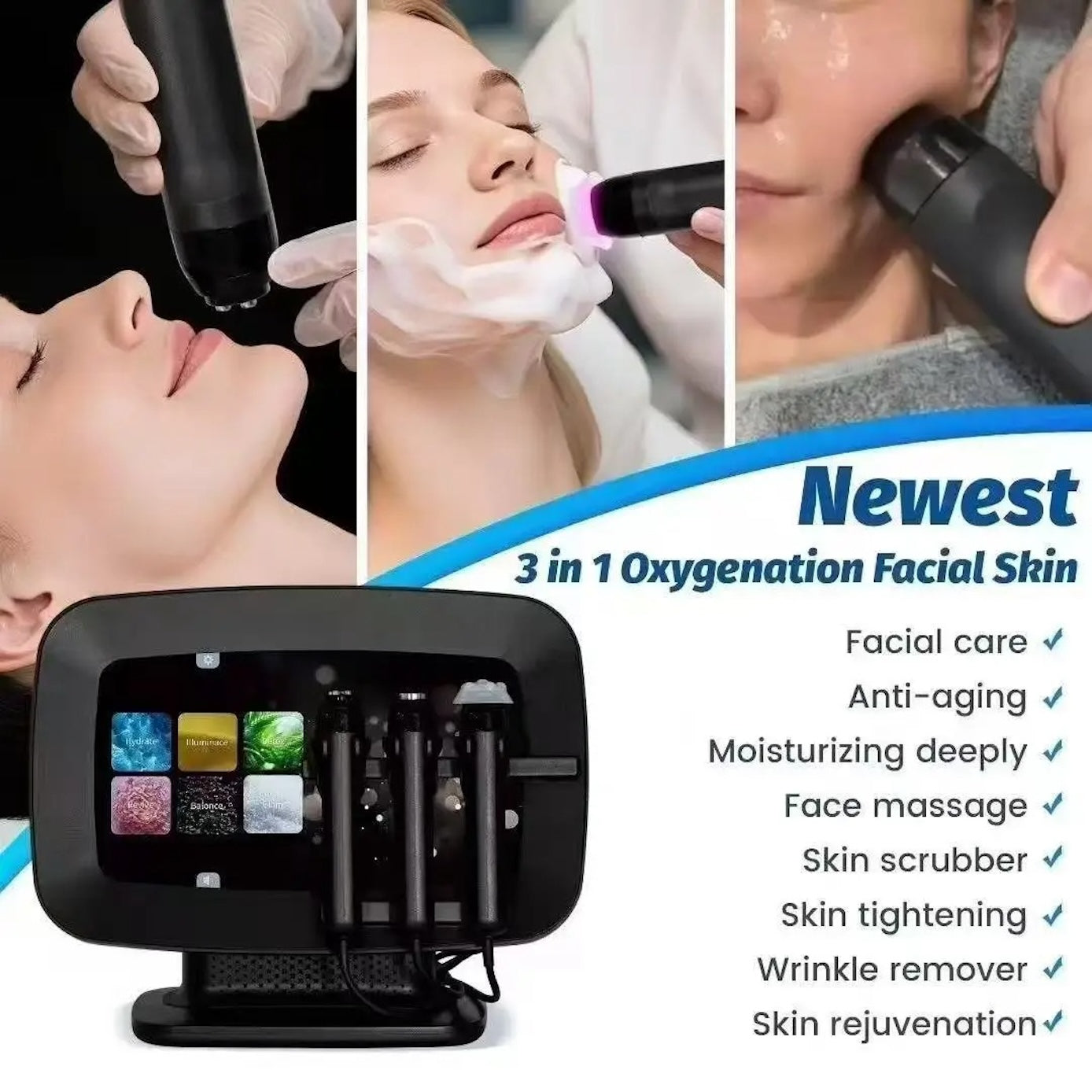 New Oxygenation Bubble Facial Device 3in 1 Multifunctional Capsule Serum Salon Use